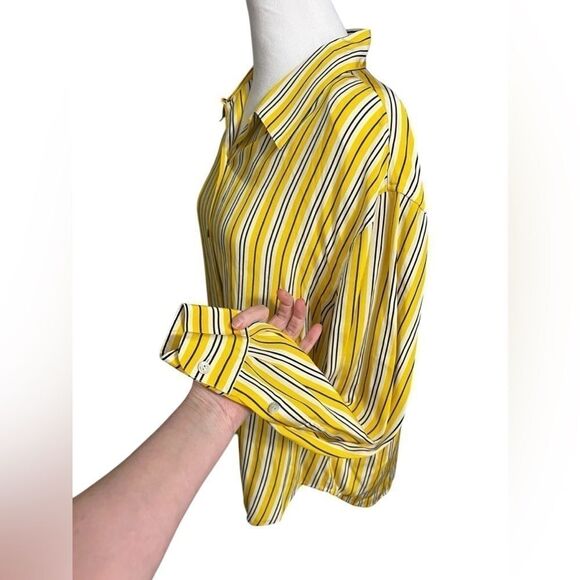 Austin Reed 100% silk yellow, white stripe long sleeve vintage 14 large button - Picture 3 of 12